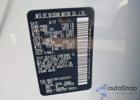 2018 Nissan Armada Platinum z USA, uszkodzony, nr VIN JN8AY2NFXJ9332020